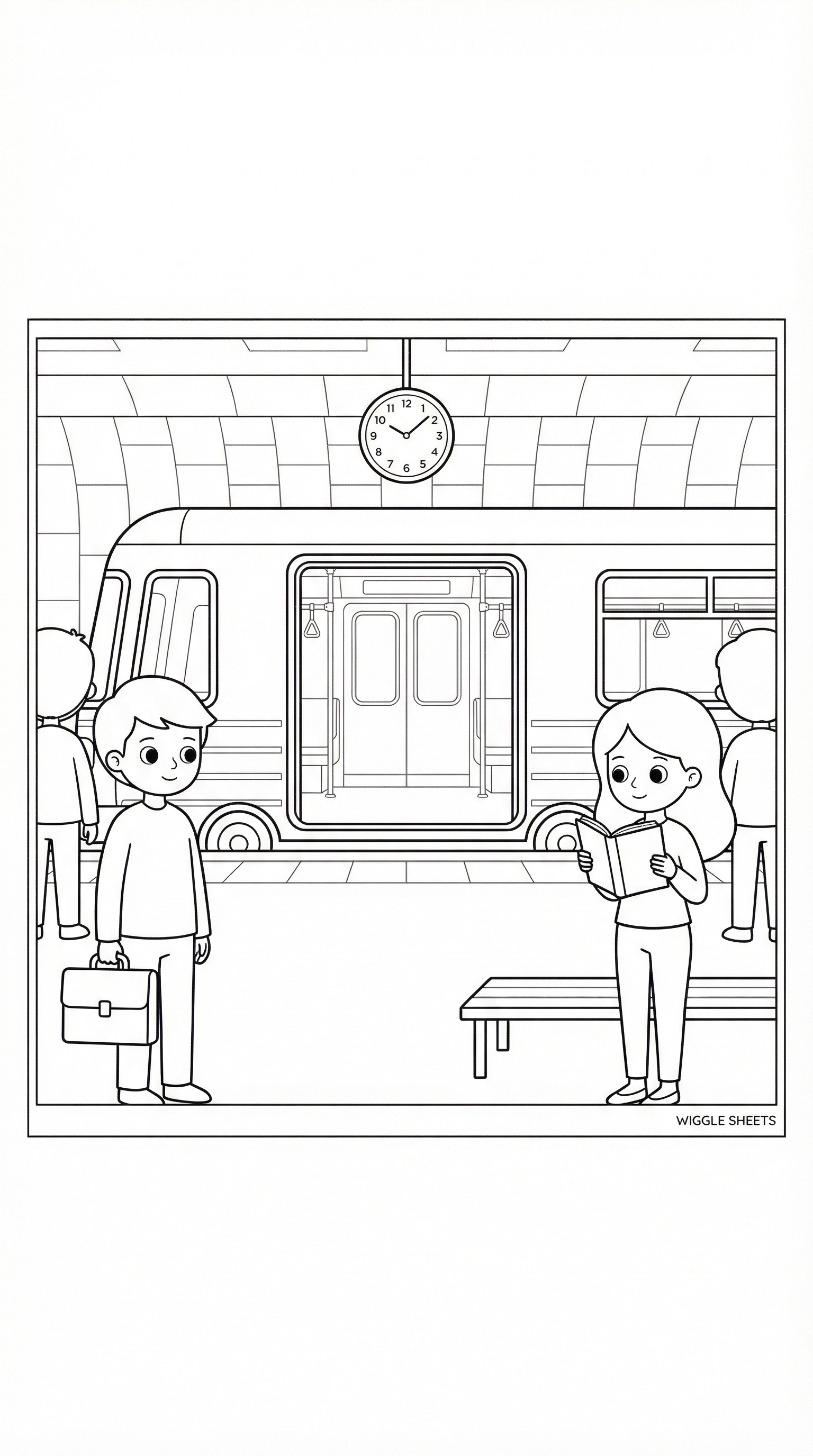Subway with People Coloring Page